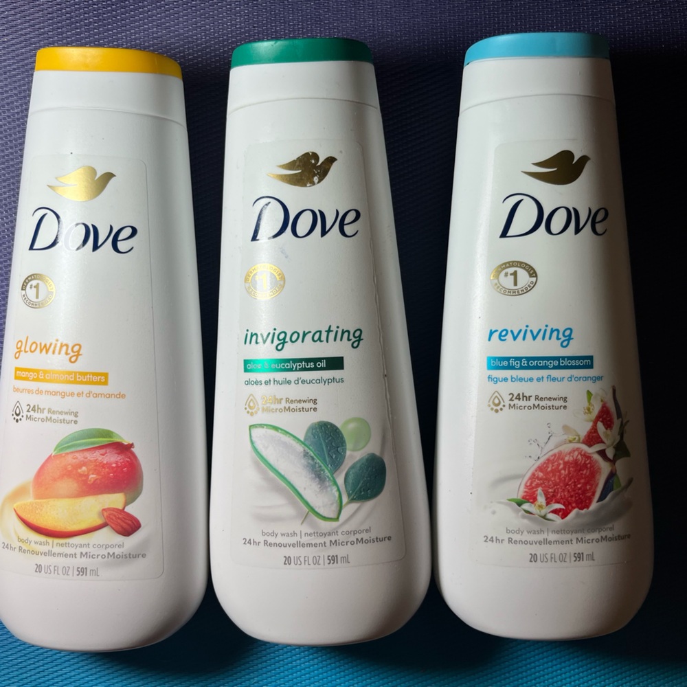 3 x Dove Body wash, NEW, Reviving, invigorating, Glowing
